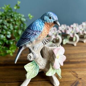 Fitz and Floyd Blue and Orange Bird Figurine Candle Holder Centrepiece